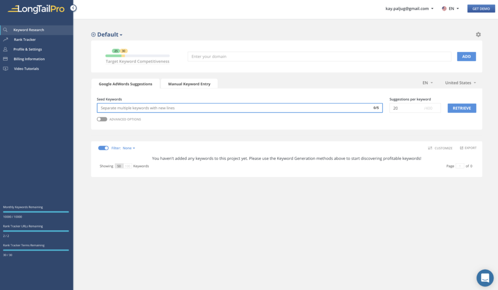 How to Use Long Tail Pro - Tutorial - Step 1